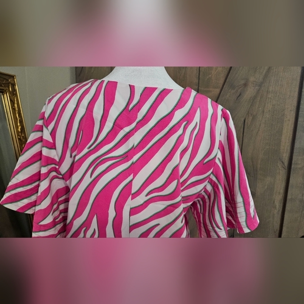 VOY NWT Pink Zebra Print Flutter Sleeve Shift Dress Small - Picture 10 of 13